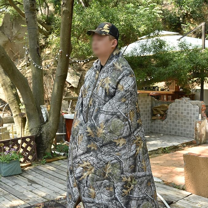 Poncho Liner Military Woobie Blanket Multicam Camo Woobie with Compression Carry Bag for Outdoors Hiking Jungle Hunting Gear
