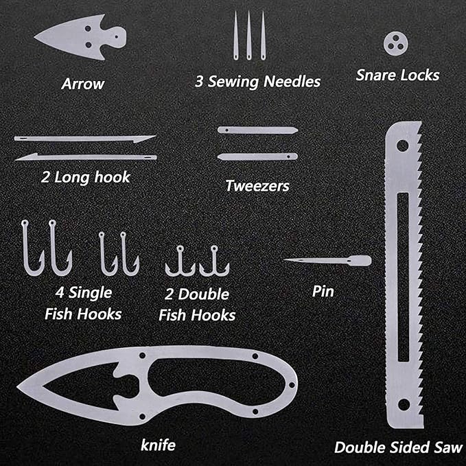 Outdoor Camping Multi-Function Tool, 4Pcs Fishing Card Multifunction Stainless Steel Preservative Survival Card for Outdoor Camping Over 18 Years Old Fishing Supplies