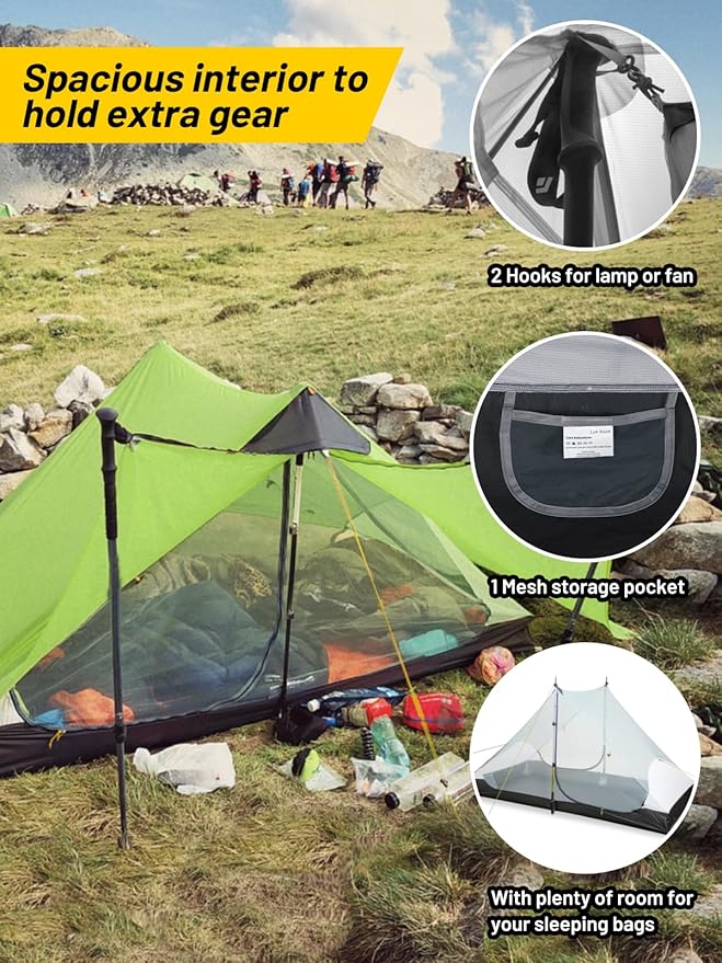 LANSHAN Ultralight Tent 3-Season Backpacking Tent for 1-Person or 2-Person Camping, Trekking, Kayaking, Climbing, Hiking