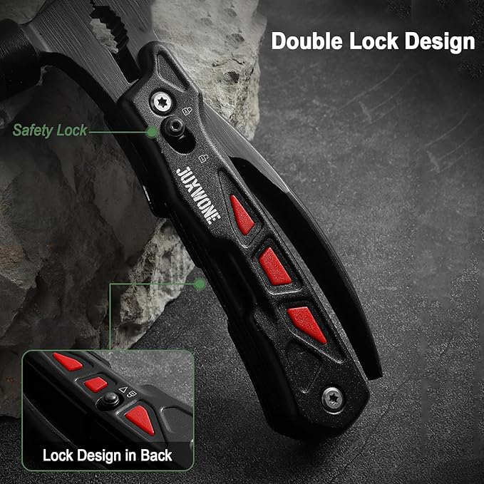 Unique Gift, Pocket Knife Multitool, Hammer 12-in-1, Folding Knife, Outdoor Survival Gear, Camping Multi-tool, Pliers, Knives, Saw, Screwdriver, with dual safety locks, with Nylon Sheath