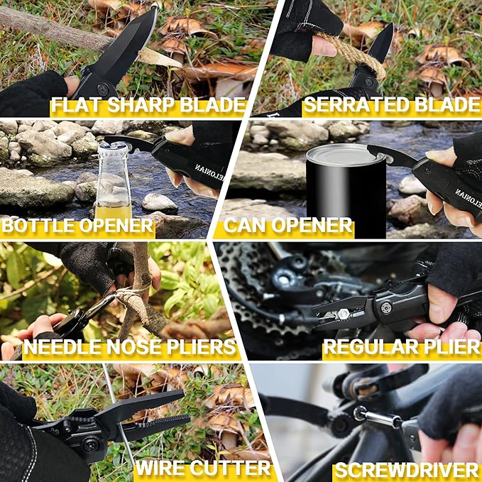 Multifunction Tactical Knives with Pliers Screwdrivers Bottle Opener Durable Sheath,Cool Multitool for Work Camping Fishing Adventuring Daily Use,Men Gifts