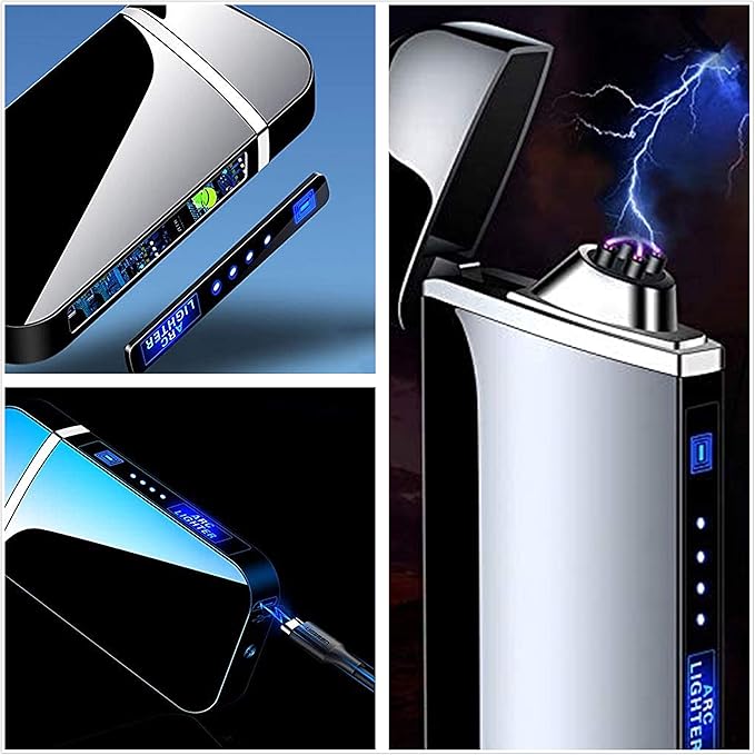 Electric Lighter Dual Arc Lighter Outdoor Windproof Lighters USB Rechargeable-Flameless-Plasma Cool Lighters for Camping, Hiking, Adventure, (Black)