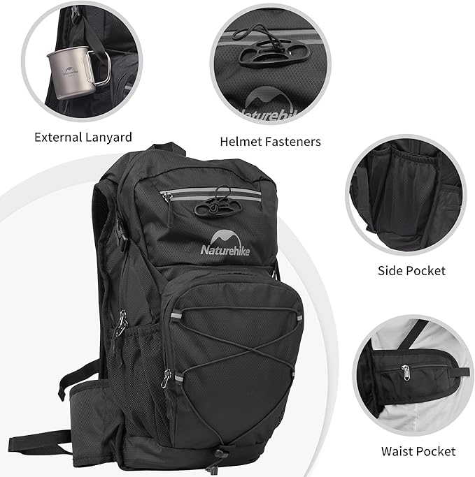 Naturehike Hydration Backpack with 2L Water Bladder, Lightweight 20L Hydration Pack with Waist Protector for Running, Cycling, Hiking, Biking, Raves, Daypack for Adult