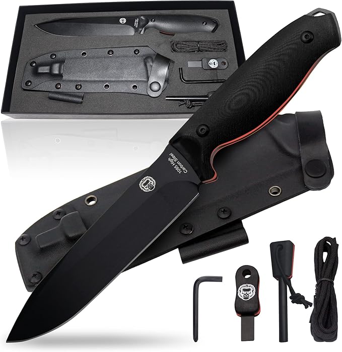 Holtzman's Gorilla Survival 'Fireline' Fixed Blade Hunting Knife with Sheath, Fire Starter Scraper & Paracord (Green)
