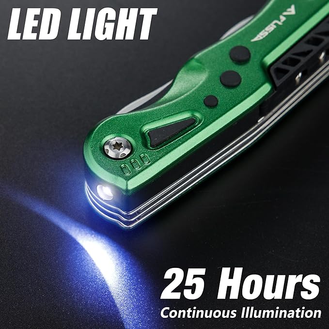 FLISSA 13-in-1 Multi Tool Wrench, Stainless Steel Multitool Adjustable Wrench with LED Light, EDC Pocket Knife with Sheath, Multipurpose Multi Use Tool Wrench