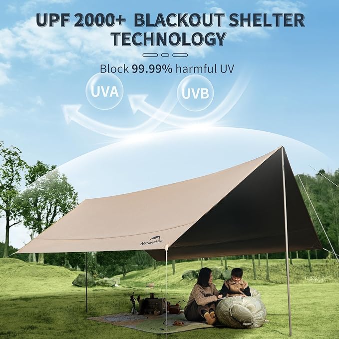 Naturehike Cloud Skies Camping Tent Tarp with Poles, Waterproof PU 18000mm+ Rain Shelter, Anti-UV UPF2000+ Camping Sun Shelter Camping Canopy, Camping Tent Canopy for Outdoor Party, Picnic