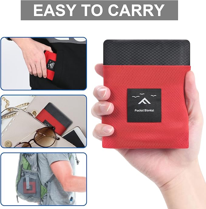 Ainiv Picnic Blanket, Mini Pocket Beach Mat 55.1 x 70.8IN (3-5 People) Foldable, Lightweight Waterproof Sand Free, Foldable Thin Ground Sheet for Outdoor Camping Hiking Travel - with Hand Strap