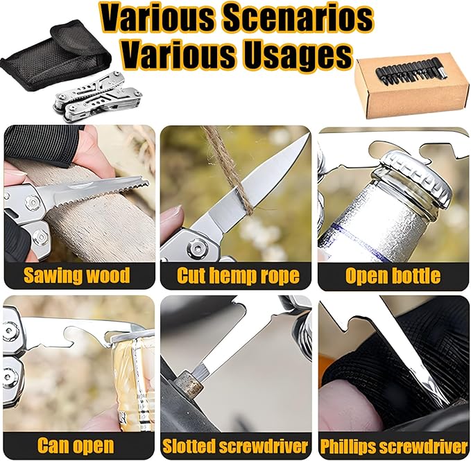 Multitool with Stainless Steel Pliers - Mini Folding Tool for Outdoor Camping, Survival, Portable and Multi-Purpose Use, Vehicle-Mounted Emergency Equipment with Wrench - Silver