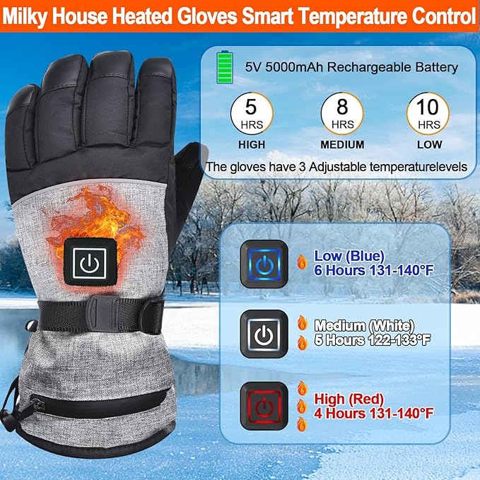 Heated Gloves for Men Women, Heated Motorcycle Gloves, Winter Rechargeable Electric Heating Gloves with Battery, Heated Mittens Hand Warmer Gloves for Outdoor Sports Cycling Skiing Camping Hiking Work