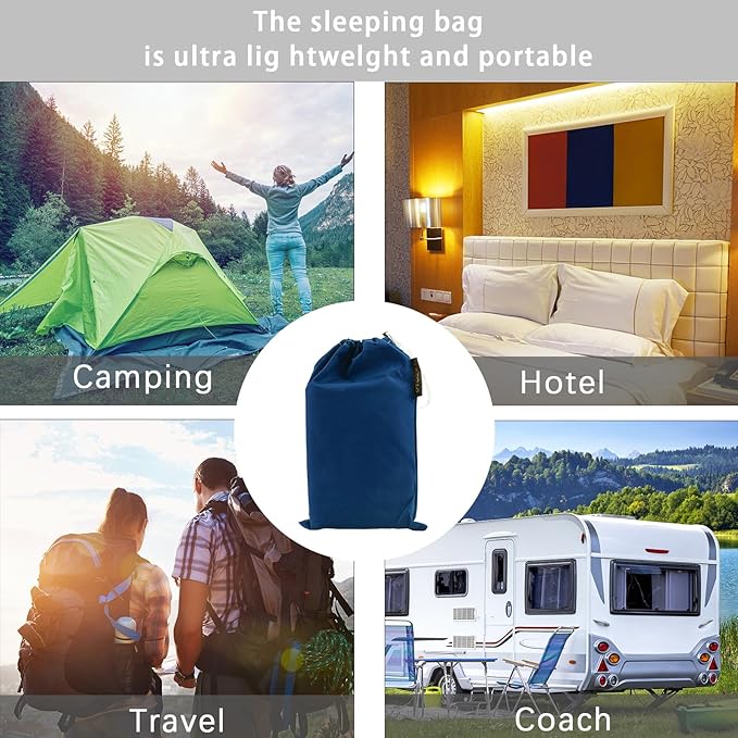 Travel and Camping Sheet Sleeping Bag Liner - Lightweight Compact and Portable Adult Sleeping Bag - Ideal for Traveling,Hostels and Camping