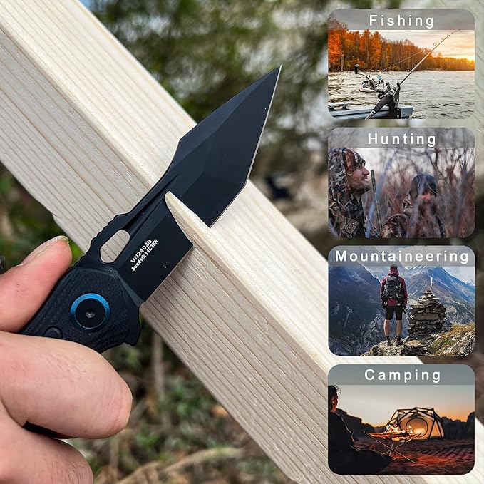 Folding Pocket Knife,3.7" Sandvik 14C28N Steel Tanto Point Blade,G10 Handle,with Clip,EDC Knife, Gifts Pocket Knife for Men Women. (Black PVD Surface)