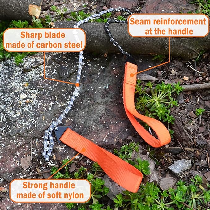 Pocket Chain Rope Saw Portable Hand Saw With Sharp Teeth Blades for Wood Cutting Outdoor Hiking Camping Survival Gear Garden Work With Carrying Pouch