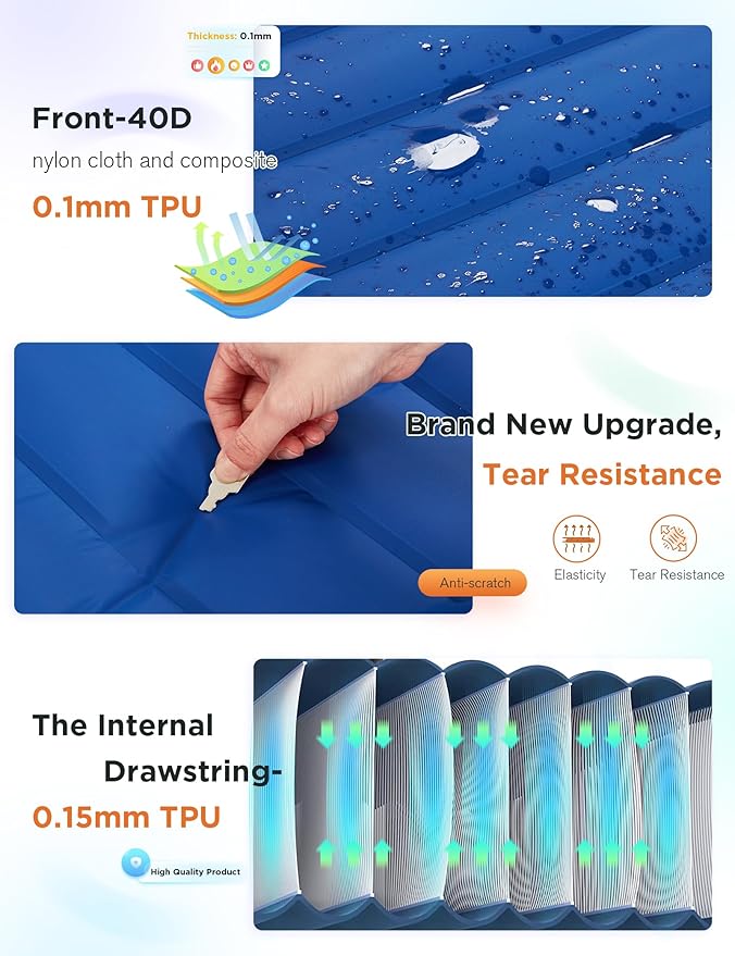 Sleeping Pad for Camping 6 Inches Thick Self Inflatable Ultra Lightweight Sleep Mat with Built-in Pillow & Pump Compact for Backpacking Hiking Tent Travel w/Carrying Bag 77.5''LX27''W, Blue