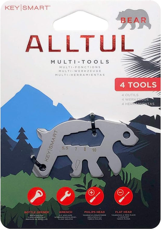 KeySmart AllTul Bear - 4-in-1 Everyday Carry Multi-Purpose Keychain Multitool with Bottle Opener, Wrench, Philips Head and Flat Head Ideal Utility Tool for Camping, Fishing Etc.