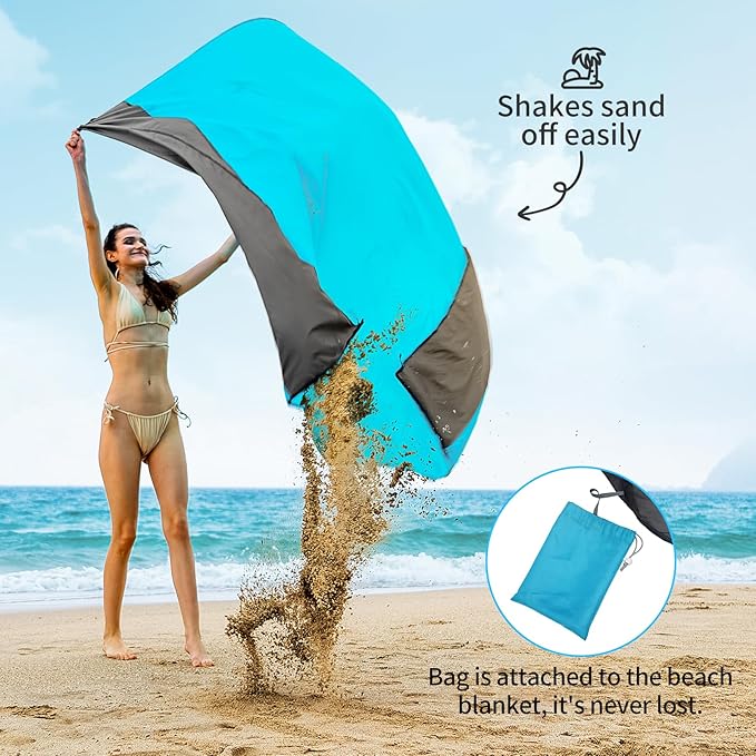 Beach Blanket, 83''*79''(210 * 200cm) Waterproof Sandproof Picnic Blankets for 3-5 Adults, Oversized Lightweight Beach Mat, Big & Compact Picnic Mat for Travel, Camping, Hiking, Beach