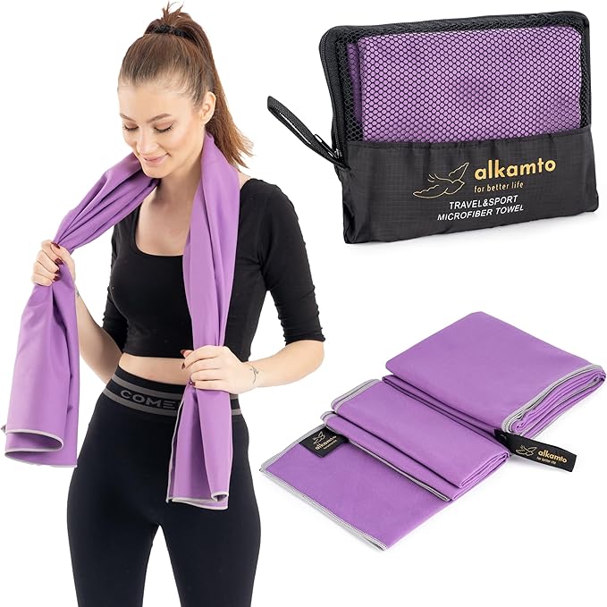 Microfiber Gym & Travel Towel Set of 2 Size in 1 Pack (XL + S) - Camping Towel - Sports & Beach & Yoga Towel- Quick Dry Towel - Super Absorbent