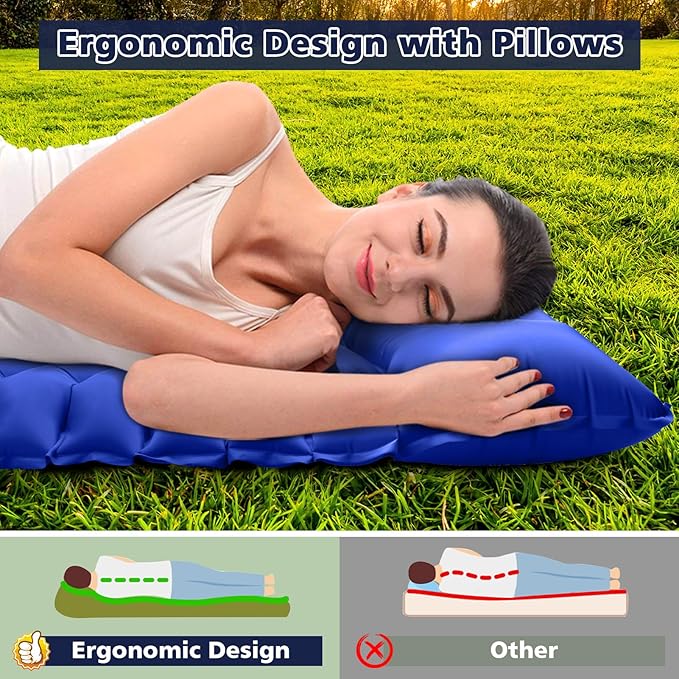 Double Camping Sleeping Pad with Built-in Foot Pump and Pillows Thick Inflatable 2 Person Portable Camping Mat for Hiking Backpacking Tent