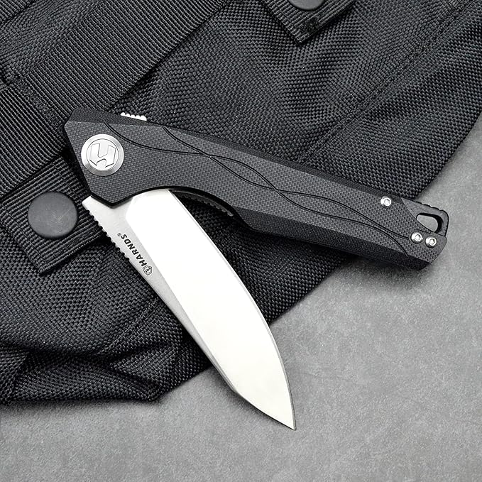 Harvest Pocket knife with Sandvik 14C28N Steel Folding Knife with G10 Handle for Camping Hunting Surviral (Black)