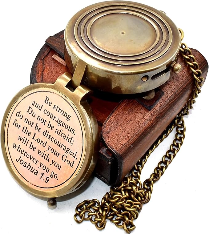 Compass Your Tommy Your Tubbo Brass Pocket Compass with Leather Carry Case, Compass with Chain, Pirates Compass, Engravable Gift Compass, Camping Compass