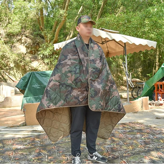 Poncho Liner Military Woobie Blanket Multicam Camo Woobie with Compression Carry Bag for Outdoors Hiking Jungle Hunting Gear