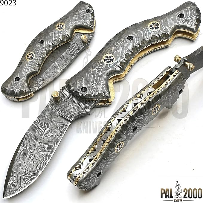 PAL 2000 KNIVES FOL-9023 Handmade Custom Damascus steel folding pocket knife With Sheath