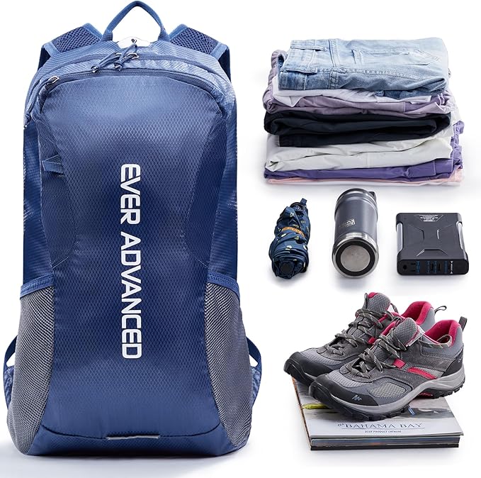 EVER ADVANCED 20L Lightweight Packable Hiking Backpack, Small Travel Water Resistant Collapsible Daypack for Men Women Camping Outdoor Navy