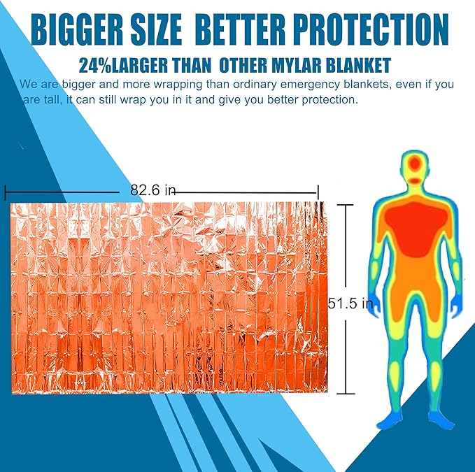 Emergency Mylar Thermal Blanket 82 * 51 in(4 Pack), Gigantic Space Blanket, Survival Blankets Heavy Duty Camping Gear, First Aid, Silver…