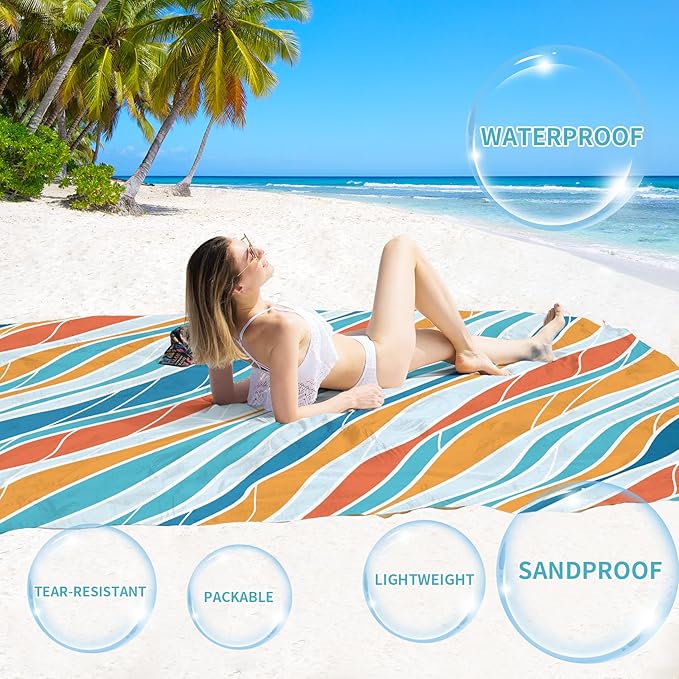 BYDOLL Beach Blanket Sandproof Waterproof 78''×81''1-4 Adults Compact Lightweight Oversized Beach Blanket Large Picnic Mat Beach Blanket for Travel Camping Hiking Picnic