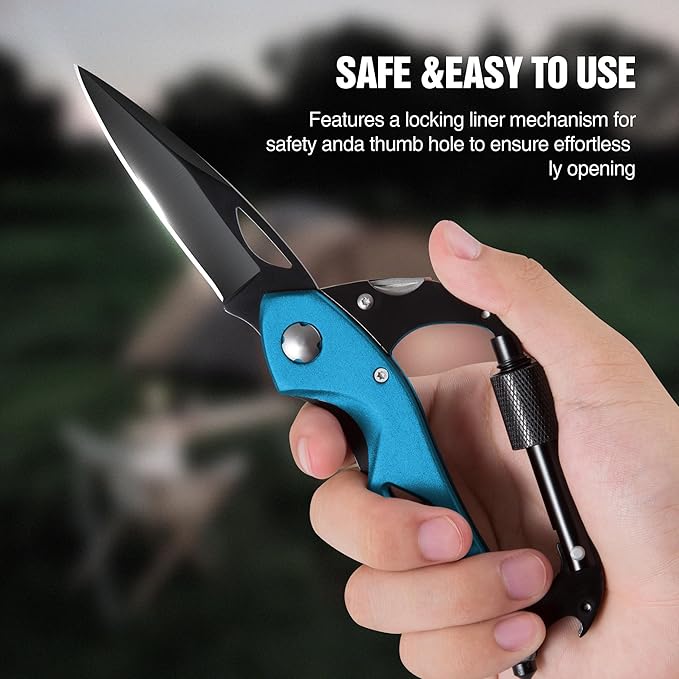 Multitool Carabiner with Pocket Knife, EDC Carabiners Keychain with Bottle Opener, Window Breaker Folding Knives and Screwdriver, Survival Gear for Outdoor Camping Hiking for Men