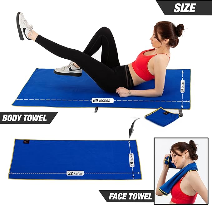Microfiber Gym & Travel Towel Set of 2 Size in 1 Pack (XL + S) - Camping Towel - Sports & Beach & Yoga Towel- Quick Dry Towel - Super Absorbent