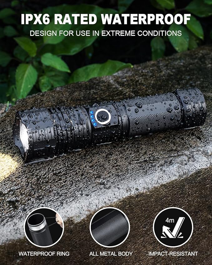 3 Pack Flashlights High Lumens Rechargeable, 990,000 Lumens Super Bright Flashlight with 5 Modes, High Powered Flash Light, Handheld LED Flashlights for Home Camping, IPX6 Waterproof