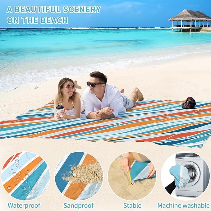 BYDOLL Beach Blanket Sandproof Waterproof 78''×81''1-4 Adults Compact Lightweight Oversized Beach Blanket Large Picnic Mat Beach Blanket for Travel Camping Hiking Picnic