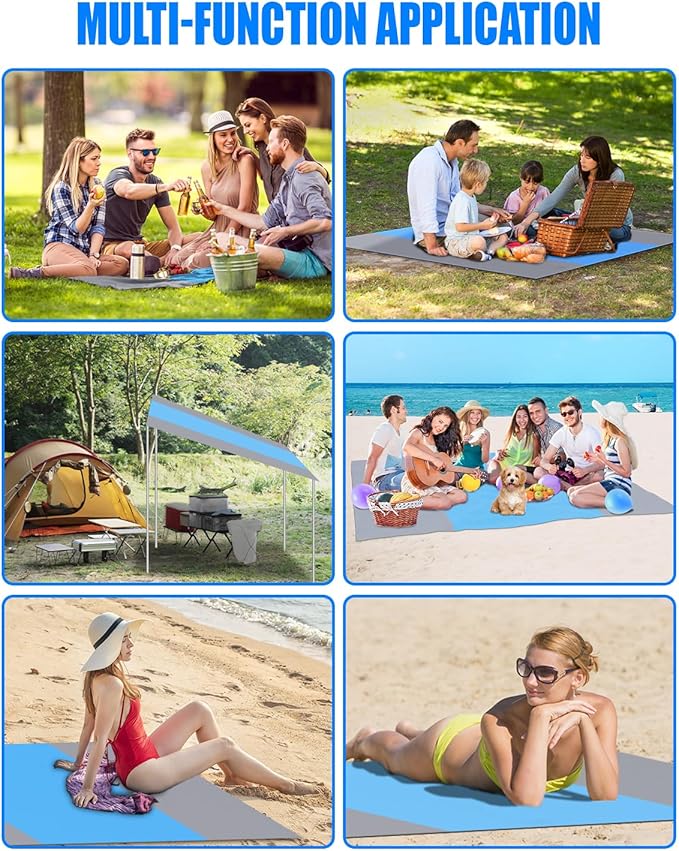 Beach Blanket Waterproof Sandproof, Picnic Blankets, Extra Large Beach Mat 83"x 83" for 2-8 Adults, Quick Drying, Lightweight Durable, Essentials for Outdoors, Travel, Beach Picnic, Hiking