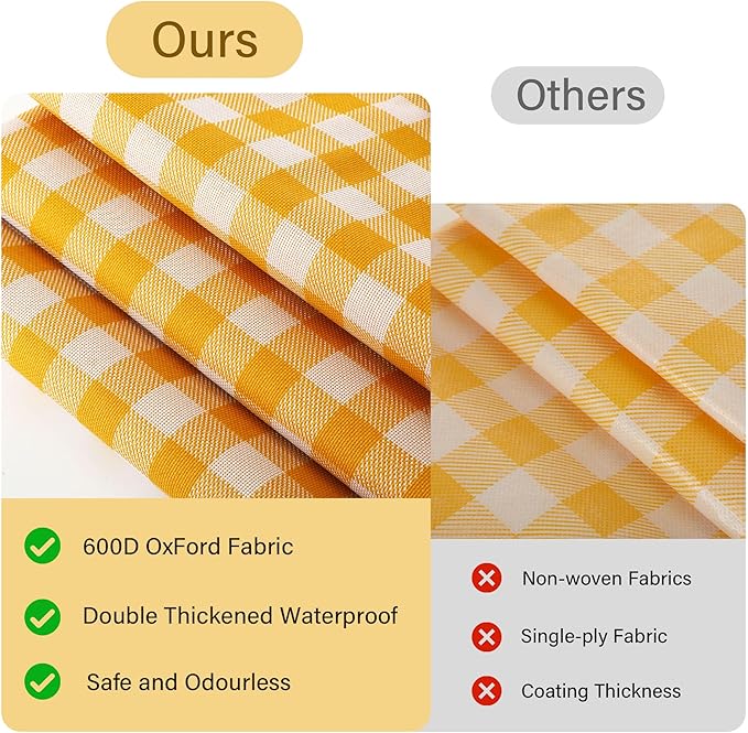 Picnic Blankets Waterproof Foldable Yellow Gingham Beach Mat Tote Handbag for Camping Travel Park (60x80 inch)