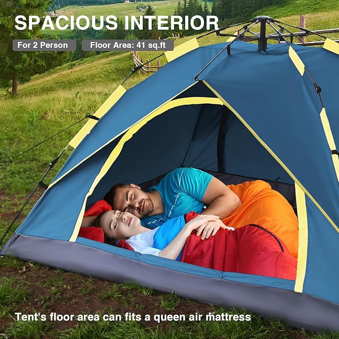 Instant Pop-Up Camping Tent, 2/3 Person Tents for Camping, Automatic Quick Open, Waterproof Windproof Tents, Easy Setup for Outdoor, Beach, Hiking, Backpacking, Traveling