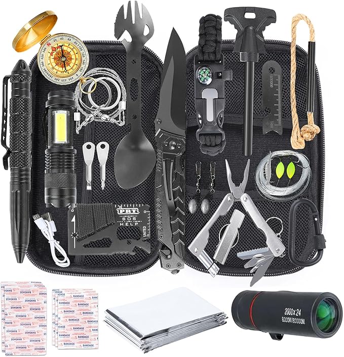 Survival Kit 25 in 1,Gifts for Men Dad Husband Teenage Boy,Survival Gear Tool Cool Gadgets Emergency Survival Gear and Family Hiking Camping Adventure Equipment
