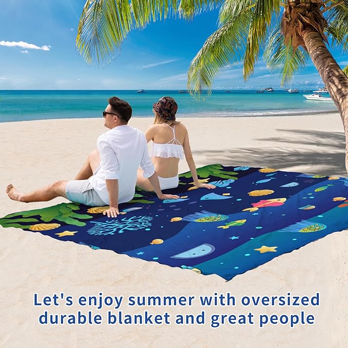 BYDOLL Beach Blanket Sandproof Waterproof 78''×110''1-7 Kids Adults Compact Lightweight Oversized Beach Blanket Large Picnic Mat Beach Blanket for Travel Camping Hiking Picnic