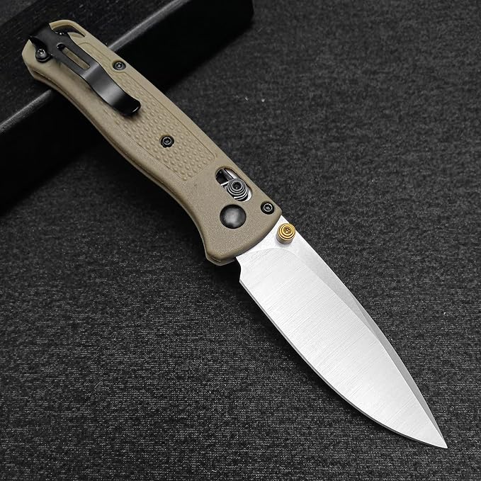 HUAAO Mini Bugout Folding Pocket Knife, Plain Edge, Thumb Stud Manual Open, Glass Reinforced Nylon Grivory Handle with Belt Clip for Camping(440C blade)