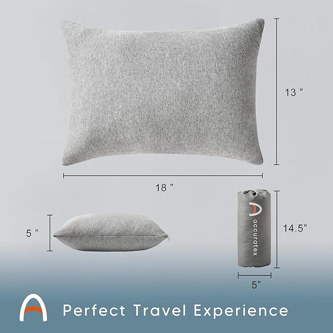ACCURATEX Camping Pillow-100% Cotton Breathable Cover,Shredded Memory Foam Compressible Travel Pillow,Camping&Travel Accessories-Small Backpacking Pillow Camping Essentials for Sleeping,Car&Airplane
