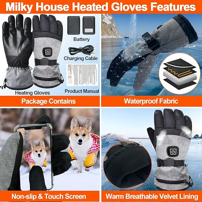 Heated Gloves for Men Women, Heated Motorcycle Gloves, Winter Rechargeable Electric Heating Gloves with Battery, Heated Mittens Hand Warmer Gloves for Outdoor Sports Cycling Skiing Camping Hiking Work