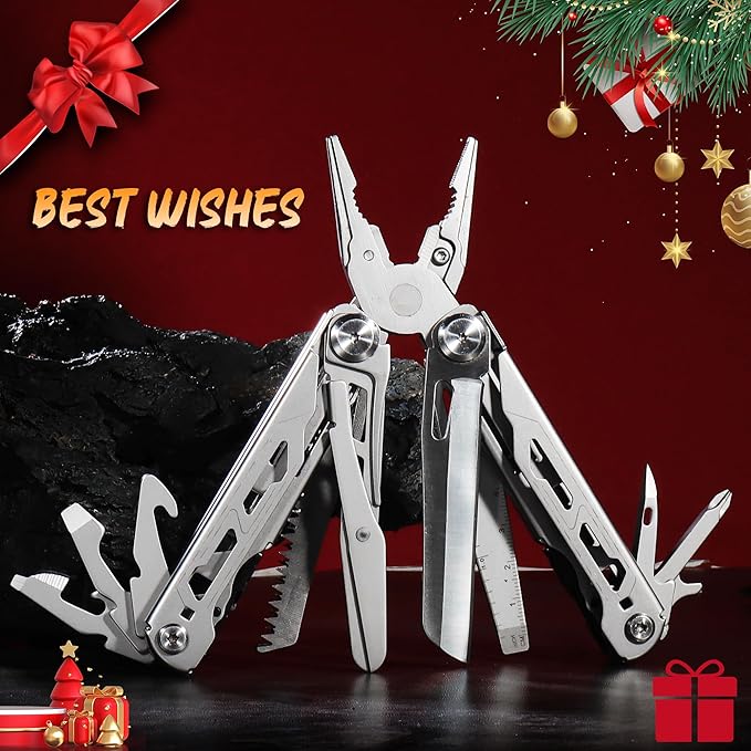 Multitool Pliers, 17-In-1 Heavy Duty Survival Multi-Tool with Sheath, Perfect Gadgets for EDC Survival Camping Hiking, Stocking Stuffers and Gifts for Men