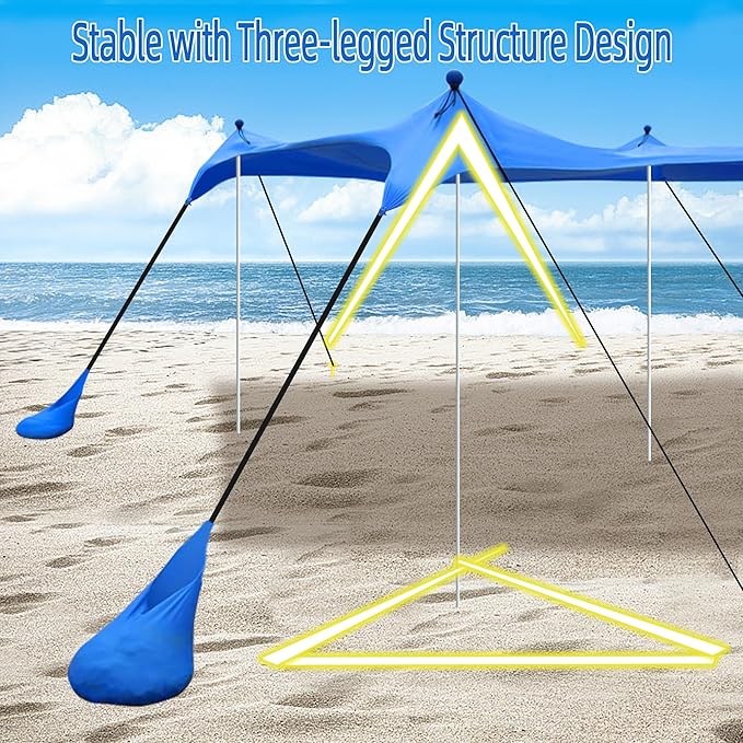 UMARDOO Family Beach Tent Canopy Sun Shade Portable 7×7FT, Large Wind Resistance Beach Sun Shelter Easy Setup with Packable Carry Bag for Outdoor Travel UPF 50+(Blue)