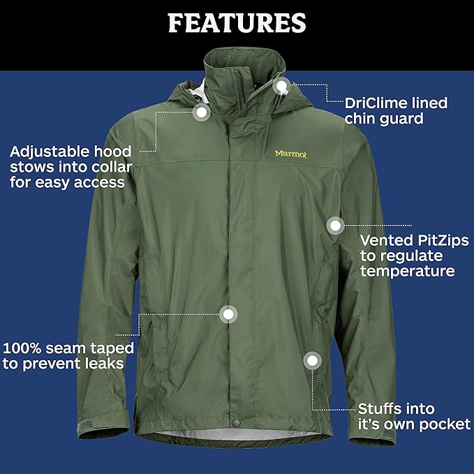 MARMOT Men's Precip Eco Waterproof Rain Jacket - 100% Recycled, Breathable, Lightweight, Packable Raincoat