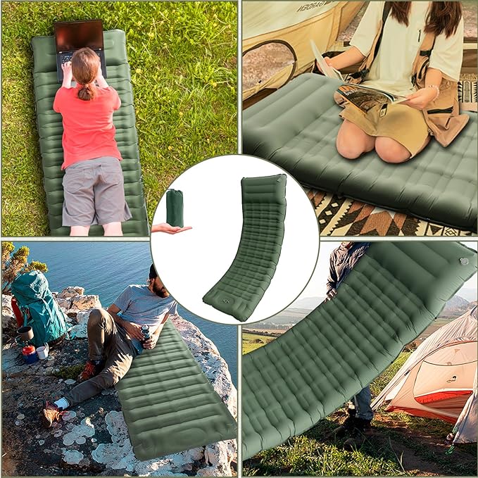 Camping Sleeping Pad, 4.7 Inch Inflatable Green Sleeping Pad Outdoor with Carry Bag for RV Camper