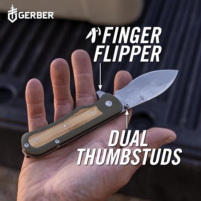 Gerber Gear Confidant Pocket Knife - 3.2" Drop Point Blade Folding Knife - EDC Gear and Equipment - Jade and Black Bamboo