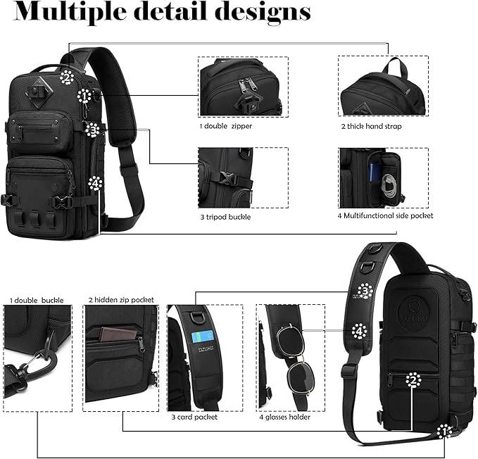 OZUKO Tactical Backpack Chest Sling Bags for Men, Waterproof Crossbody Shoulder Daypack for Outdoor Walking Hiking Trekking (Dark gray)