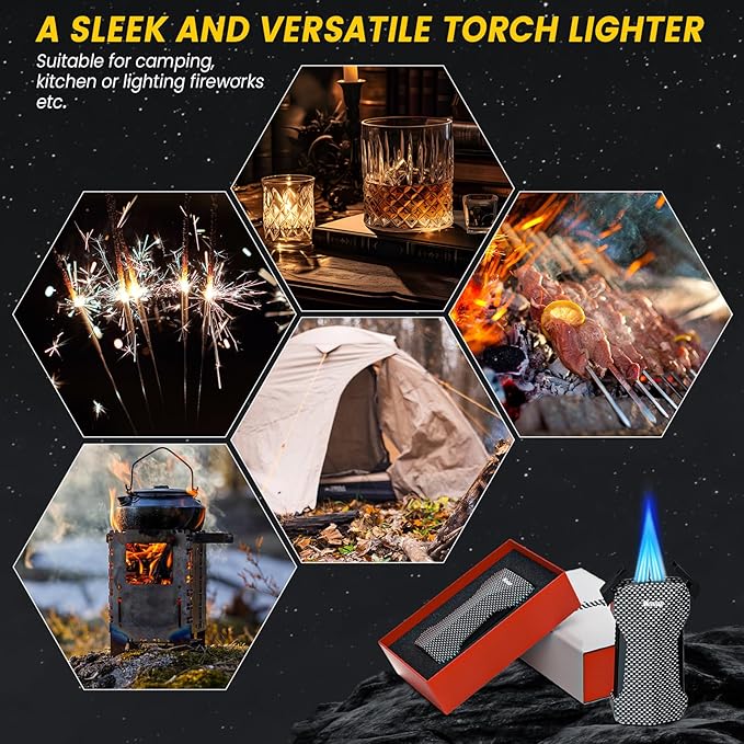 Dual-Jet Torch Lighter, with Built-in Hole Punch, Cool Lighters for Festival Gifts, All-in-one Design Butane Refillable Lighter, Portable Windproof Lighter for Candles, Camping Outdoors