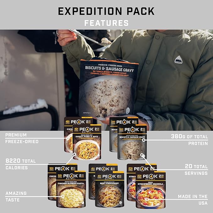Peak Refuel Expedition Pack | Freeze Dried Backpacking and Camping Food | Amazing Taste | High Protein | Real Meat | Quick Prep Meals (10-Pack)