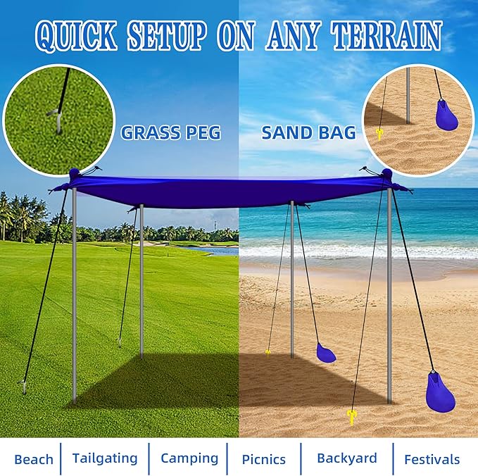 UMARDOO Family Beach Tent Canopy Sun Shade Portable 7×7FT, Large Wind Resistance Beach Sun Shelter Easy Setup with Packable Carry Bag for Outdoor Travel UPF 50+(Purple)