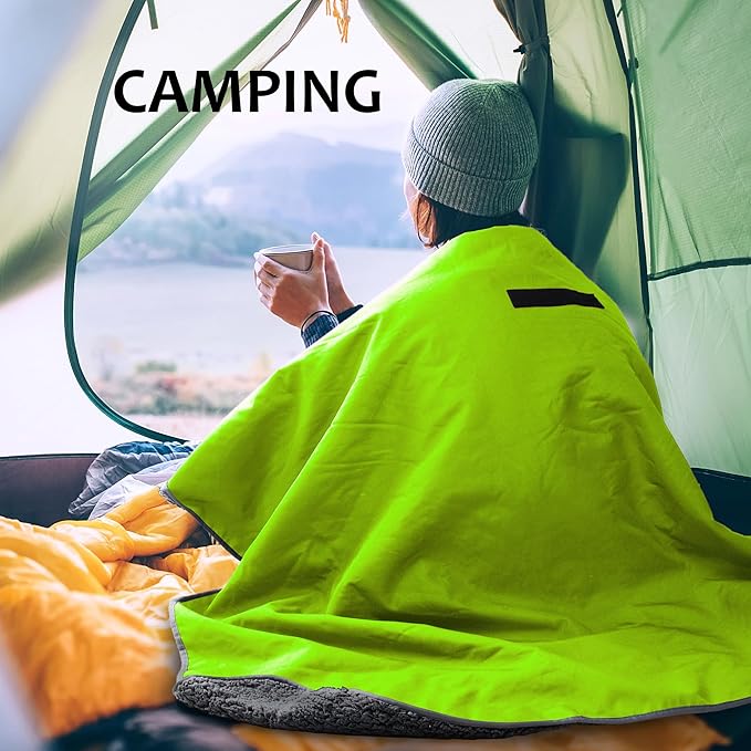 Tirrinia Outdoors Waterproof Throw Blanket, 51”x 59” Sherpa Fleece Stadium Windproof Mat for Boat, Traveling, Camping, Hiking, Football - Machine Washable, Yellow Grey